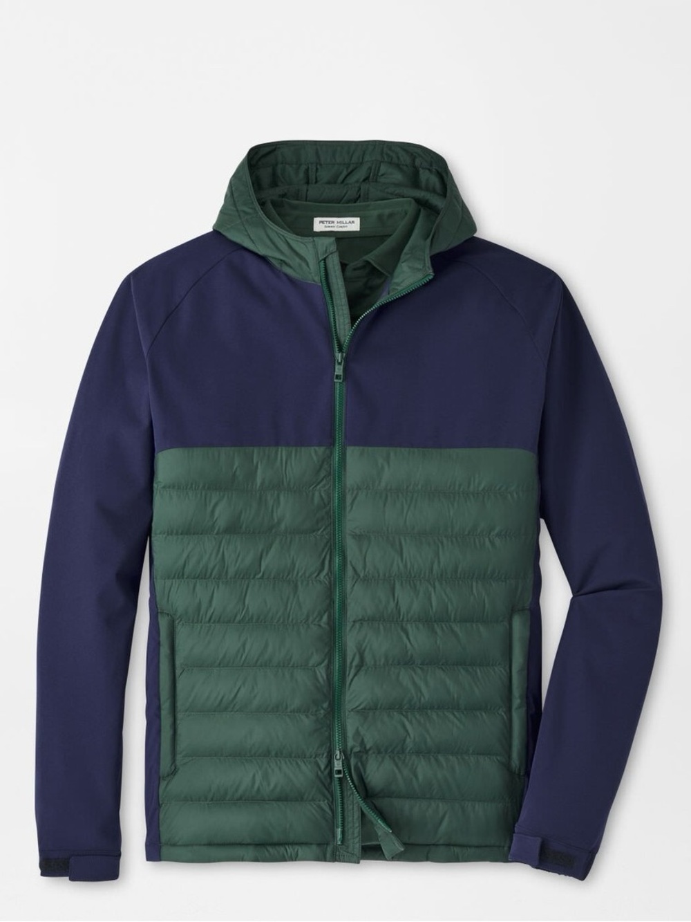 Peter Millar Apex Hybrid Hooded Jacket, Pine Green/Navy, Sz XL NWT